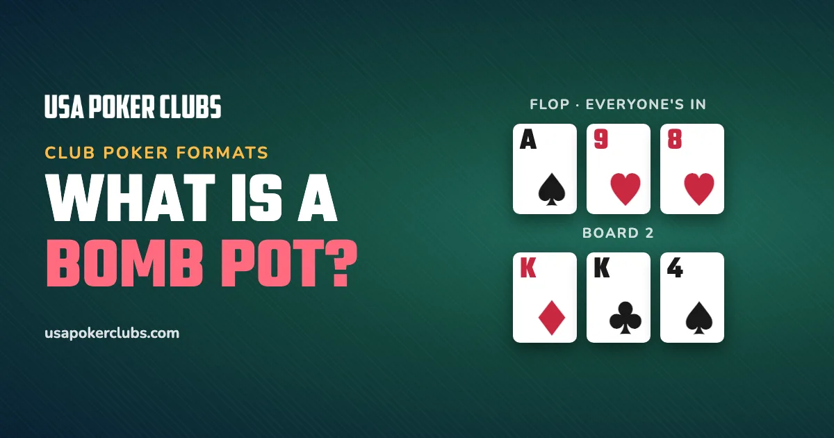 Two bomb pot flops, A-9-8 and K-K-4, dealt on a double-board poker table